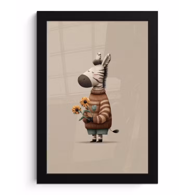 Zebra - Zonnebloemen - Warm fotolijst zwart zonder passe partout klein -3d