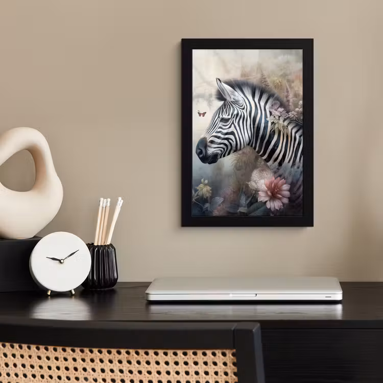 Zebra - Wilde dieren - Vlinder - Bloemen fotolijst zwart zonder passe partout klein -sfeer1