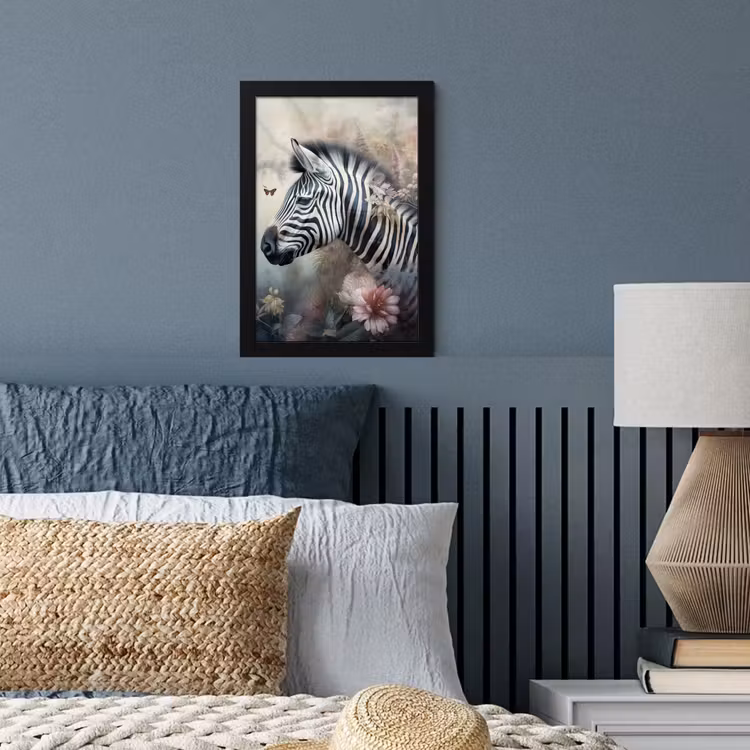 Zebra - Wilde dieren - Vlinder - Bloemen fotolijst zwart zonder passe partout klein -sfeer3