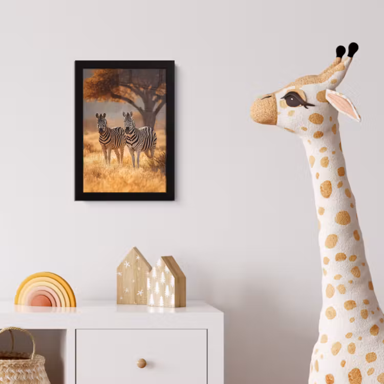 Zebra's - Savannelandschap - Gras fotolijst zwart zonder passe partout klein -usfeer4_kinderkamer