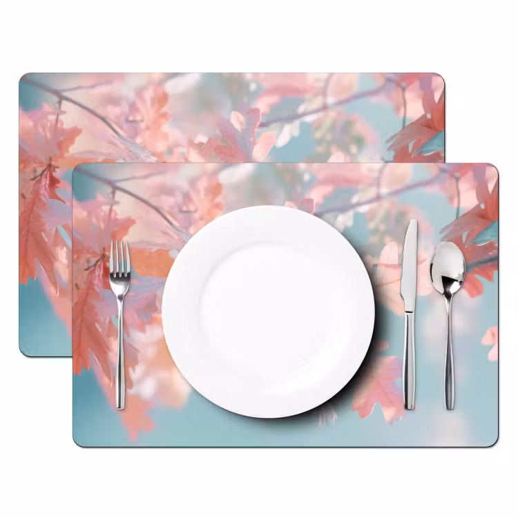 Eikenbladeren - Takken - Roze Placemat vinyl groot -zzsfeer2_Kitchenyeah-website