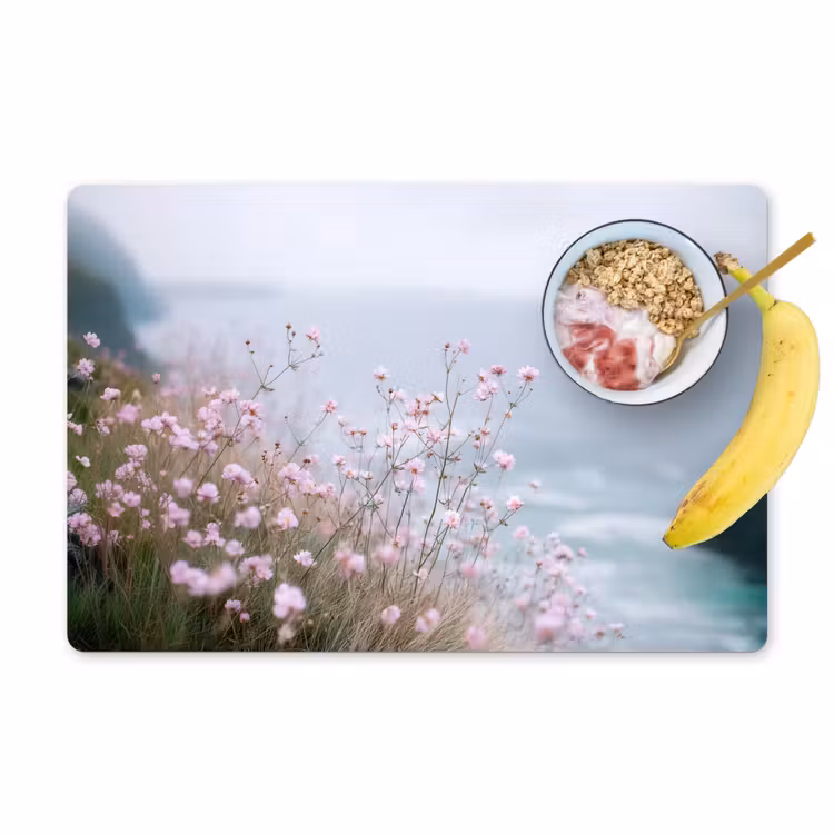 Klif - Bloemen - Zee - Roze Placemat vinyl groot -zzzproduct_Kitchenyeah-website