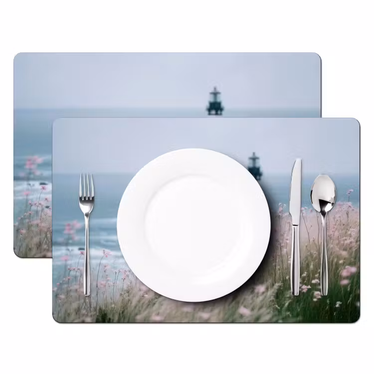 Vuurtoren - Klif - Zee - Bloemen Placemat vinyl groot -zzsfeer2_Kitchenyeah-website