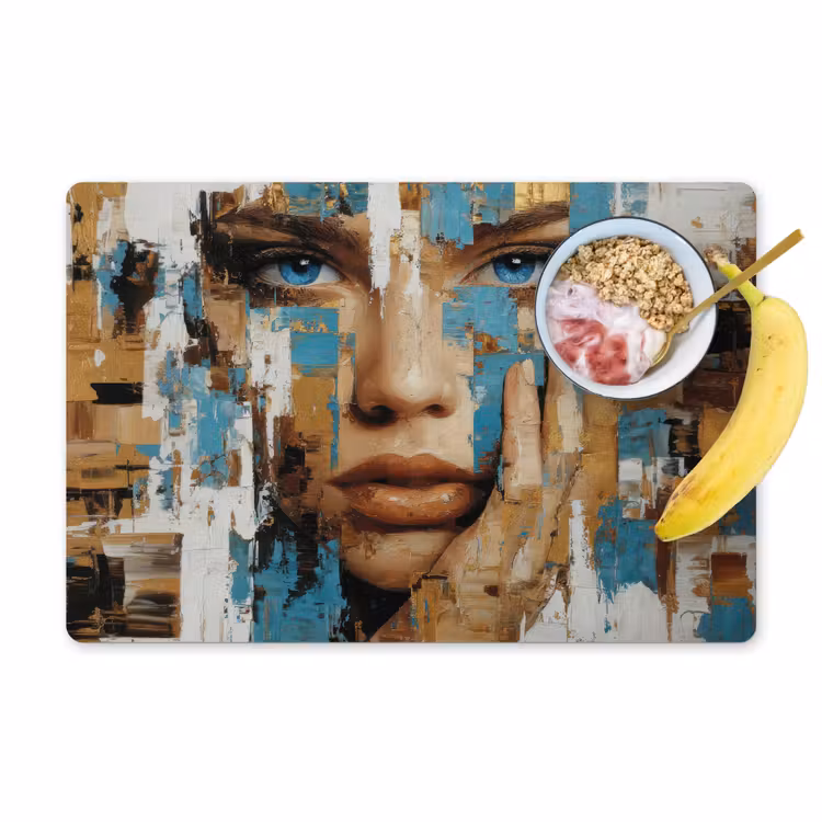 Abstract - Penseelstreken - Blauw - Gezicht Placemat vinyl groot -zzzproduct_Kitchenyeah-website
