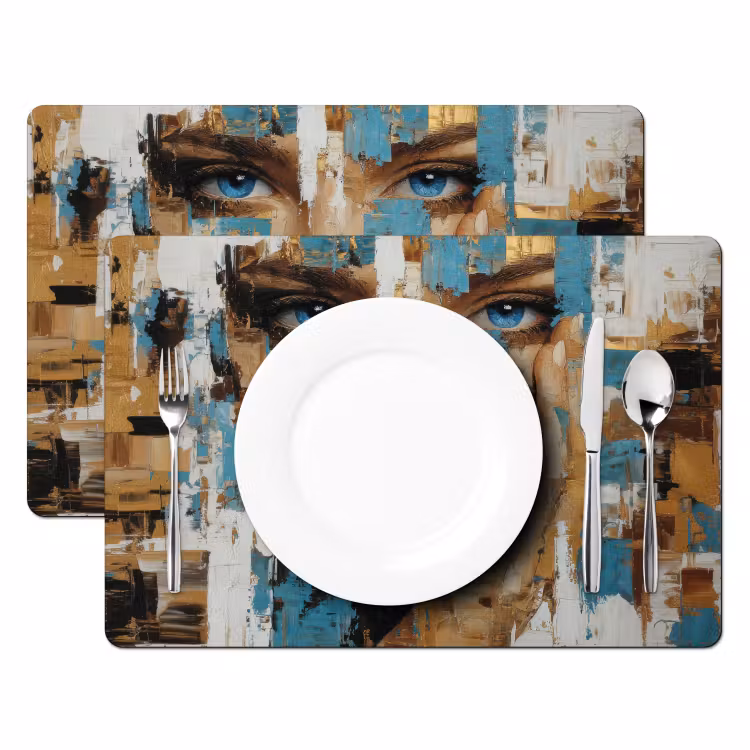 Abstract - Penseelstreken - Blauw - Gezicht Placemat vinyl groot -zzsfeer2_Kitchenyeah-website