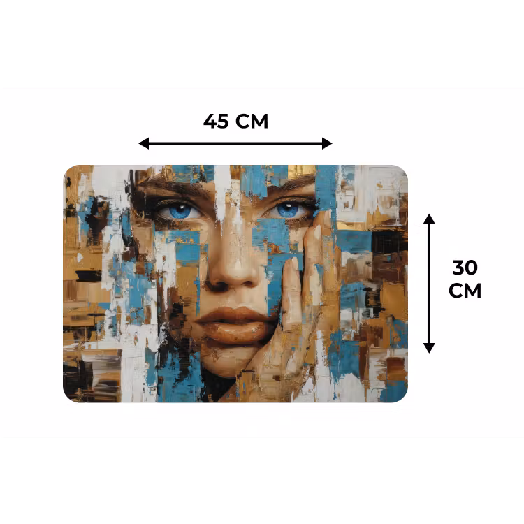 Abstract - Penseelstreken - Blauw - Gezicht Placemat vinyl groot -specs