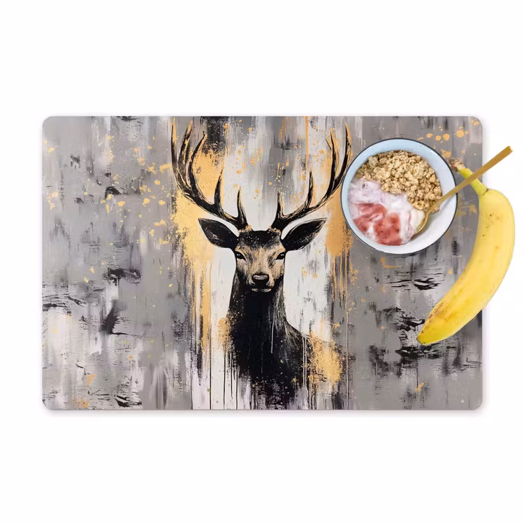Abstract - Hert - Gewei - Goud Placemat vinyl groot -zzzproduct_Kitchenyeah-website