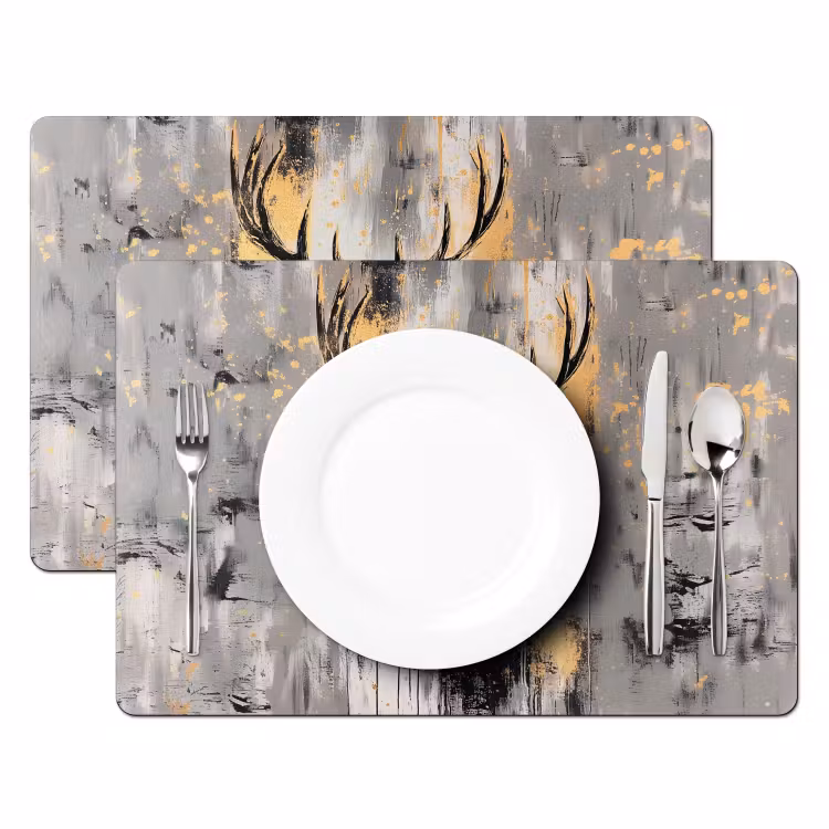Abstract - Hert - Gewei - Goud Placemat vinyl groot -zzsfeer2_Kitchenyeah-website