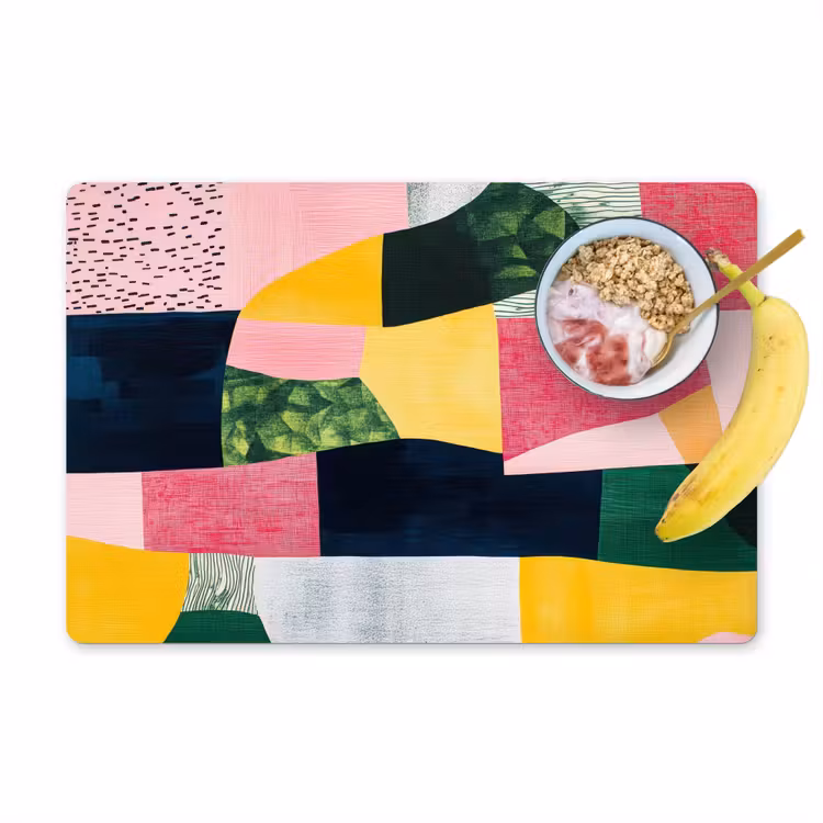 Abstract - Roze - Lappen - Vormen - Geel Placemat vinyl groot -zzzproduct_Kitchenyeah-website