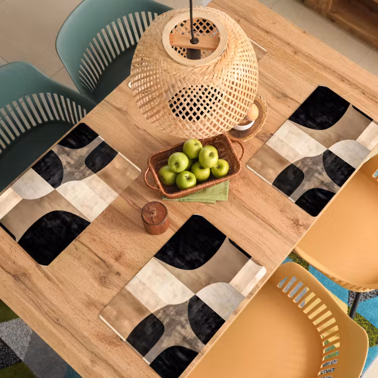Abstract - Vlakken - Zwart - Rond Placemat vinyl groot -zzsfeer5_Kitchenyeah-website