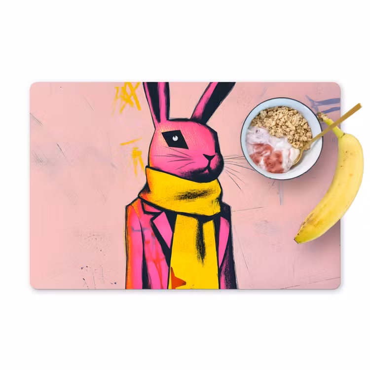 Abstract - Konijn - Sjaal - Geel Placemat vinyl groot -zzzproduct_Kitchenyeah-website