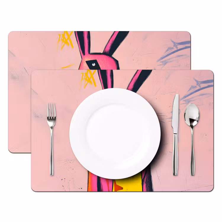 Abstract - Konijn - Sjaal - Geel Placemat vinyl groot -zzsfeer2_Kitchenyeah-website