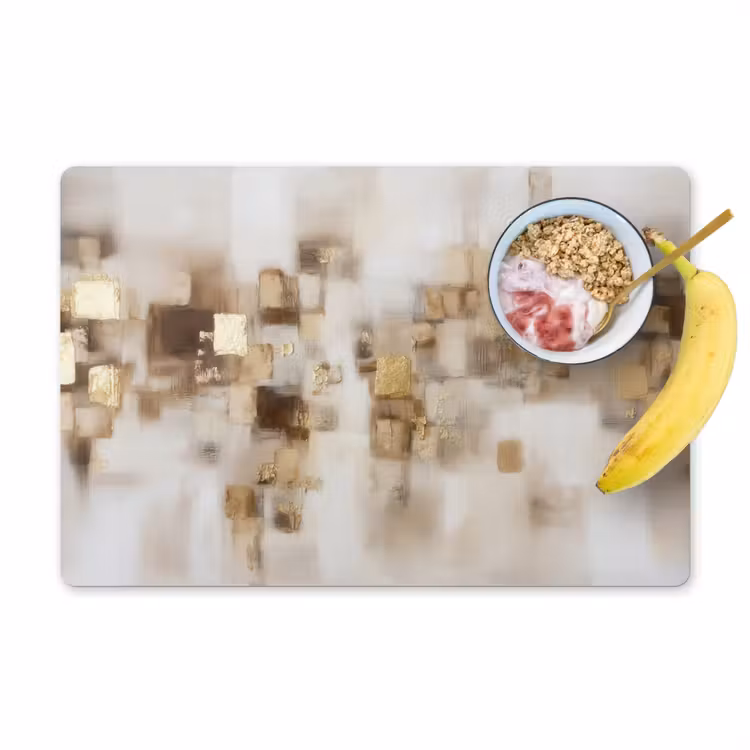 Abstracte vierkanten - Aardetonen - Mistig Placemat vinyl groot -zzzproduct_Kitchenyeah-website