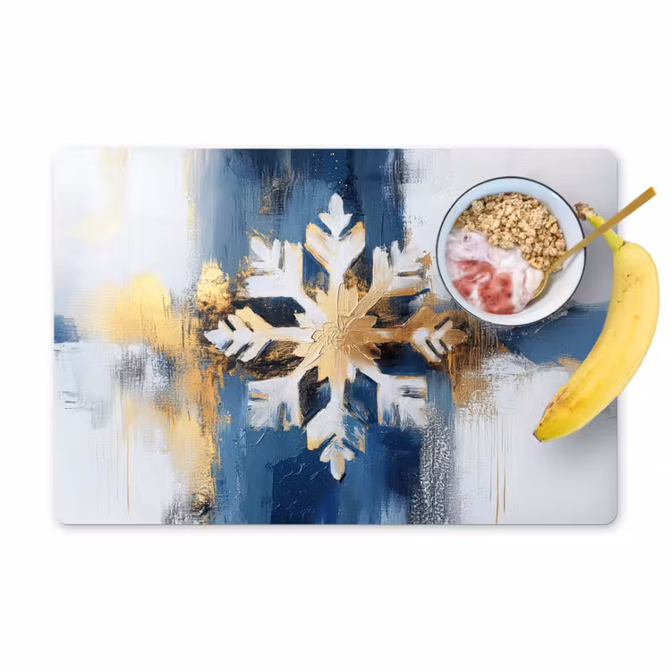 Abstract - Winter - Sneeuwvlok - Sneeuw - Goud Placemat vinyl groot -zzzproduct_Kitchenyeah-website