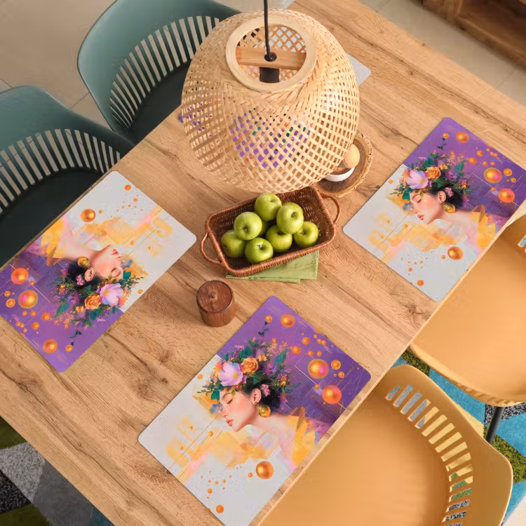 Abstract - Vrouw - Bloemenkroon - Goud Placemat vinyl groot -zzsfeer5_Kitchenyeah-website