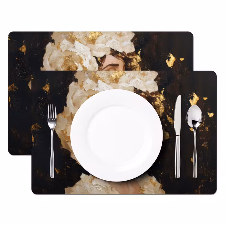 Abstract - Vrouw - Bloemen - Wit Placemat vinyl groot -zzsfeer2_Kitchenyeah-website