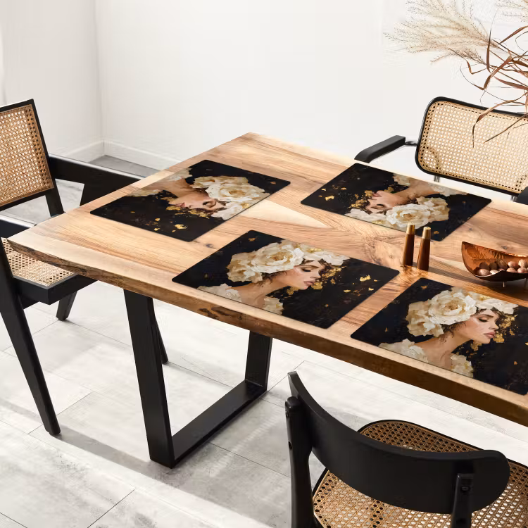 Abstract - Vrouw - Bloemen - Wit Placemat vinyl groot -zzsfeer4_Kitchenyeah-website