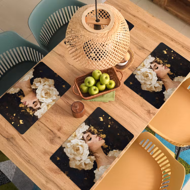 Abstract - Vrouw - Bloemen - Wit Placemat vinyl groot -zzsfeer5_Kitchenyeah-website