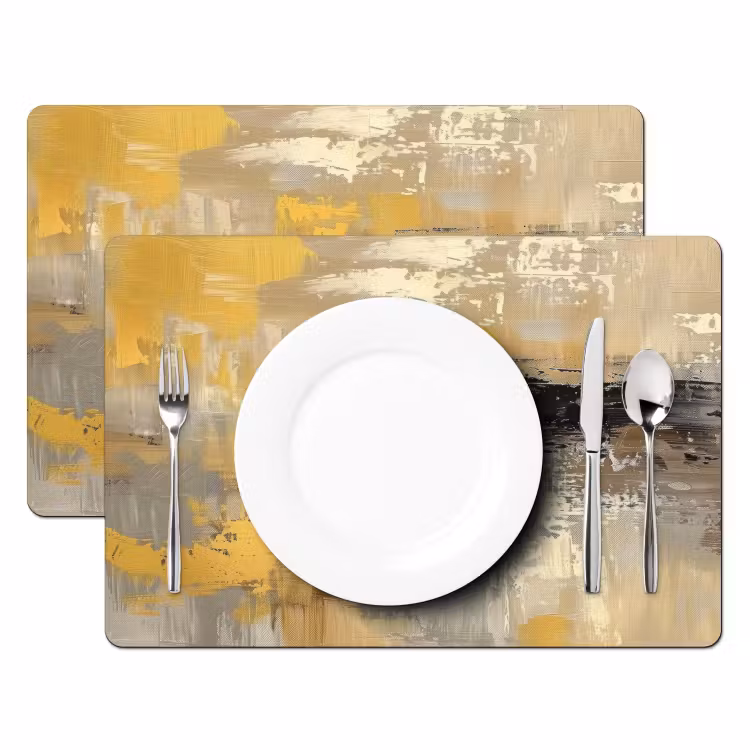 Abstract - Geel - Modern - Beige Placemat vinyl groot -zzsfeer2_Kitchenyeah-website
