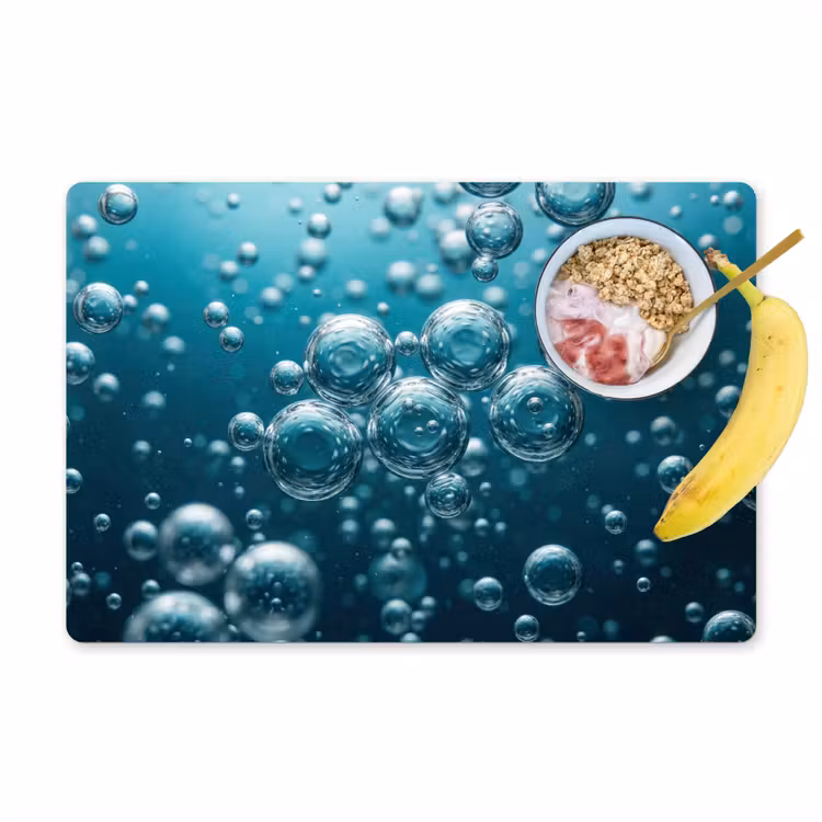 Luchtbellen - Dynamisch - Blauw Placemat vinyl groot -zzzproduct_Kitchenyeah-website