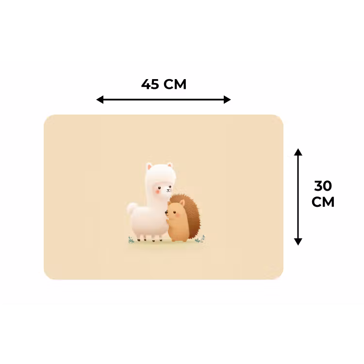 Alpaca - Egel - Bruin - Knuffelen Placemat vinyl groot -specs