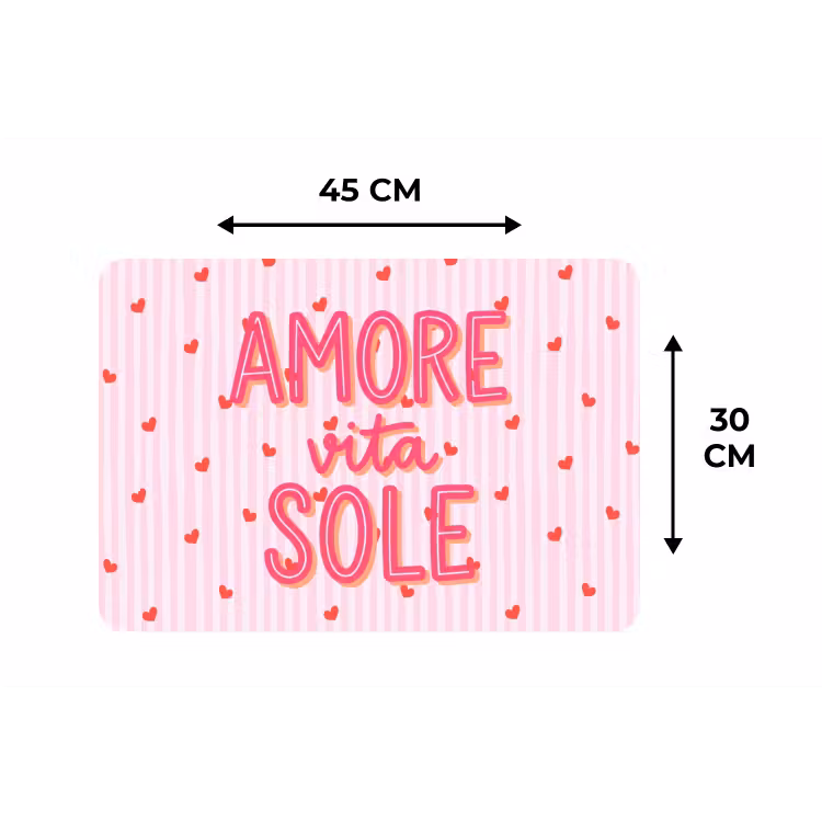 Amore vita sole - Roze - Hartjes Placemat vinyl groot -specs
