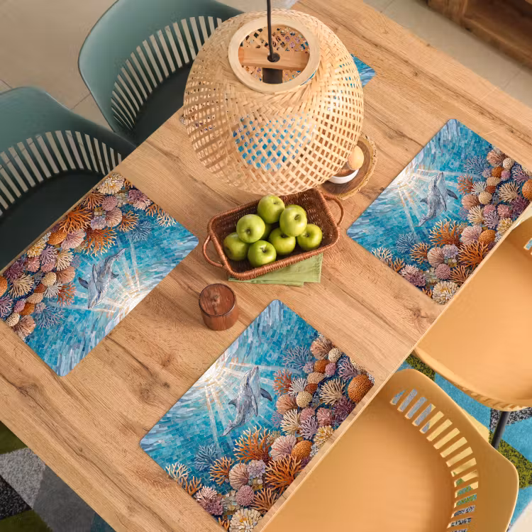 Dieren - Mozaïek - Oceaan - Koraal - Blauw Placemat vinyl groot -zzsfeer5_Kitchenyeah-website