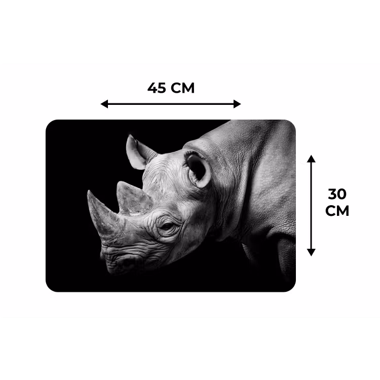 Dieren - Neushoorn - Zwart - Wit - Portret Placemat vinyl groot -specs