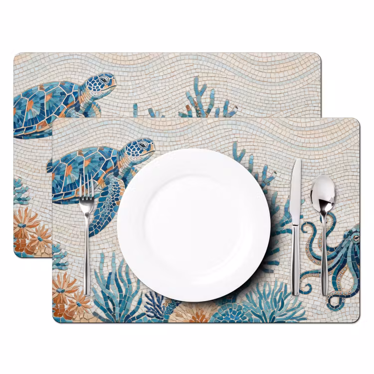 Dieren - Onderwater - Natuur - Mozaïek - Blauw Placemat vinyl groot -zzsfeer2_Kitchenyeah-website