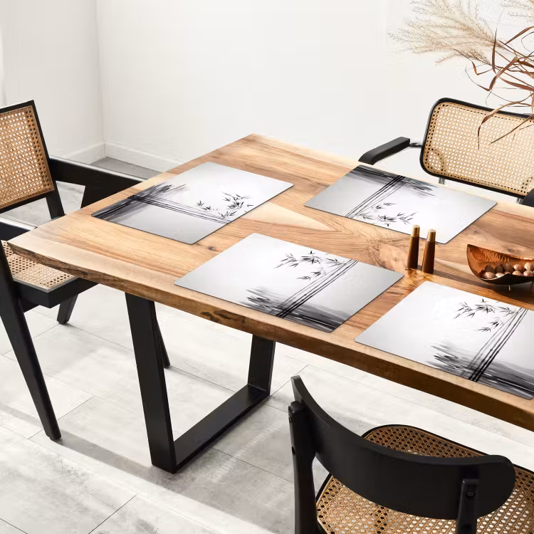 Bamboestammen - Water - Minimalistisch - Wit Placemat vinyl groot -zzsfeer4_Kitchenyeah-website