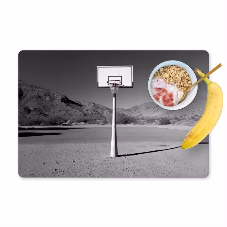 Basketbalpaal - Landschap - Zand - Wit Placemat vinyl groot -zzzproduct_Kitchenyeah-website