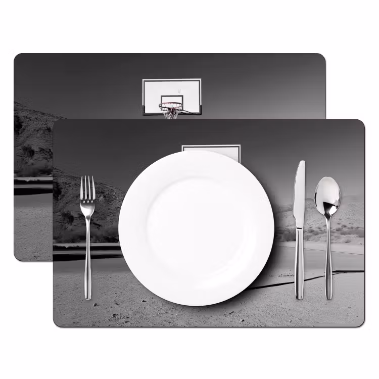 Basketbalpaal - Landschap - Zand - Wit Placemat vinyl groot -zzsfeer2_Kitchenyeah-website