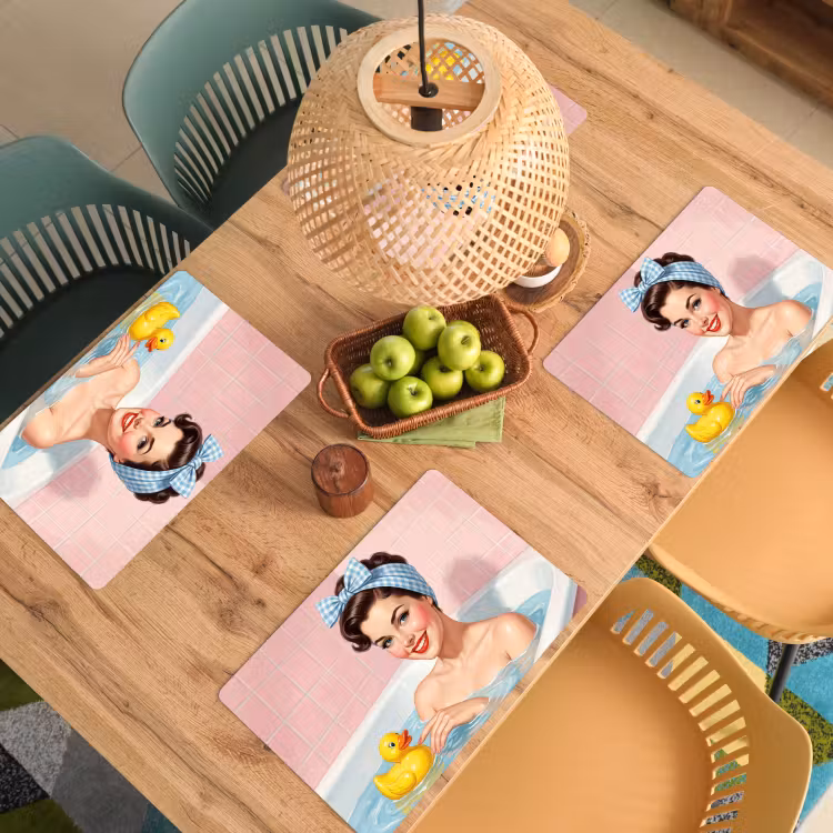 Badkamer - Eend - Blauw Placemat vinyl groot -zzsfeer5_Kitchenyeah-website