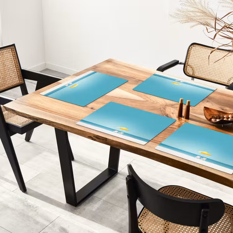 Strand - Blauwe lucht - Geel - Parasol Placemat vinyl groot -zzsfeer4_Kitchenyeah-website