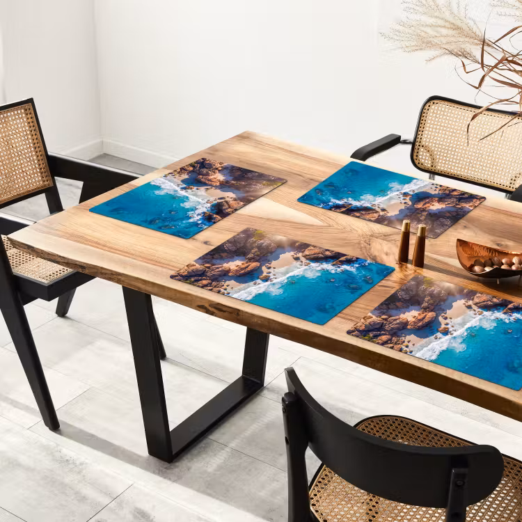 Strand - Zee - Rotsen - Natuur - Blauw Placemat vinyl groot -zzsfeer4_Kitchenyeah-website