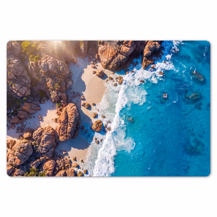 Strand - Zee - Rotsen - Natuur - Blauw Placemat vinyl groot -zzsfeer1_Kitchenyeah-website