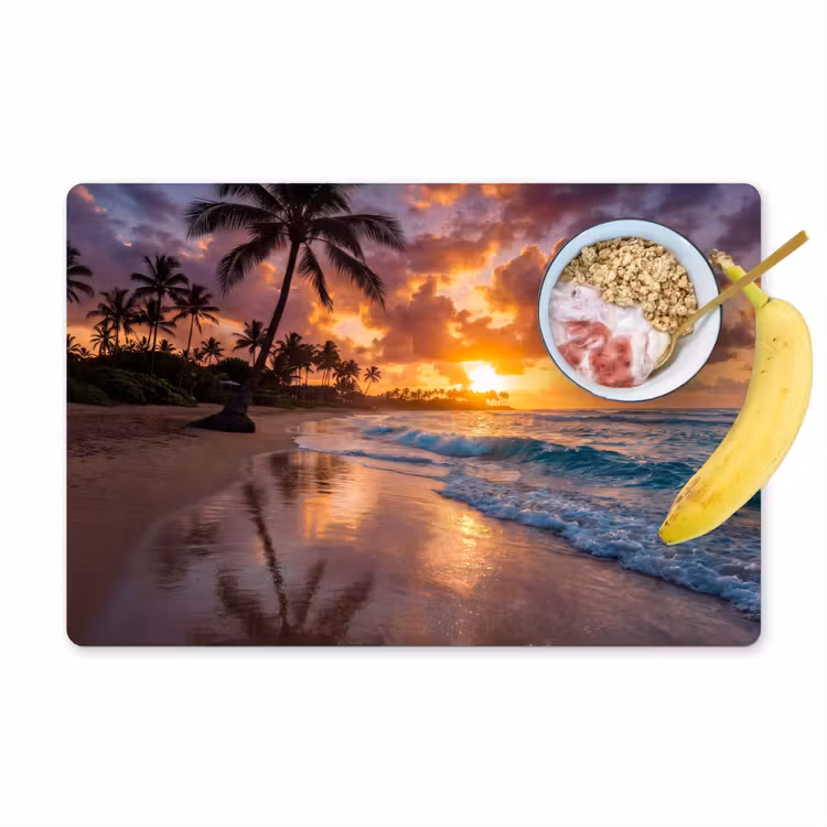 Strand - Zonsopgang - Tropisch - Natuur - Oranje Placemat vinyl groot -zzzproduct_Kitchenyeah-website