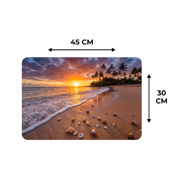 Strand - Zonsondergang - Palmbomen - Natuur - Oranje Placemat vinyl groot -specs