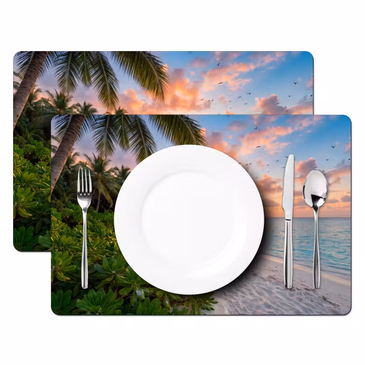 Strand - Zonsondergang - Palmbomen - Tropisch - Natuur Placemat vinyl groot -zzsfeer2_Kitchenyeah-website