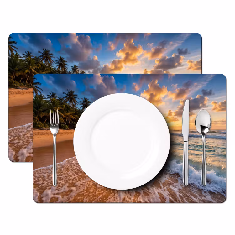 Strand - Zonsondergang - Golven - Natuur - Goud Placemat vinyl groot -zzsfeer2_Kitchenyeah-website