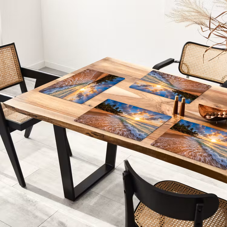 Strand - Zonsondergang - Golven - Natuur - Goud Placemat vinyl groot -zzsfeer4_Kitchenyeah-website
