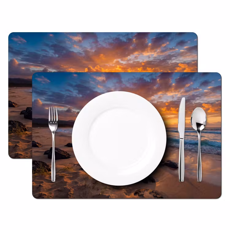 Strand - Zonsondergang - Golven - Natuur - Oranje Placemat vinyl groot -zzsfeer2_Kitchenyeah-website