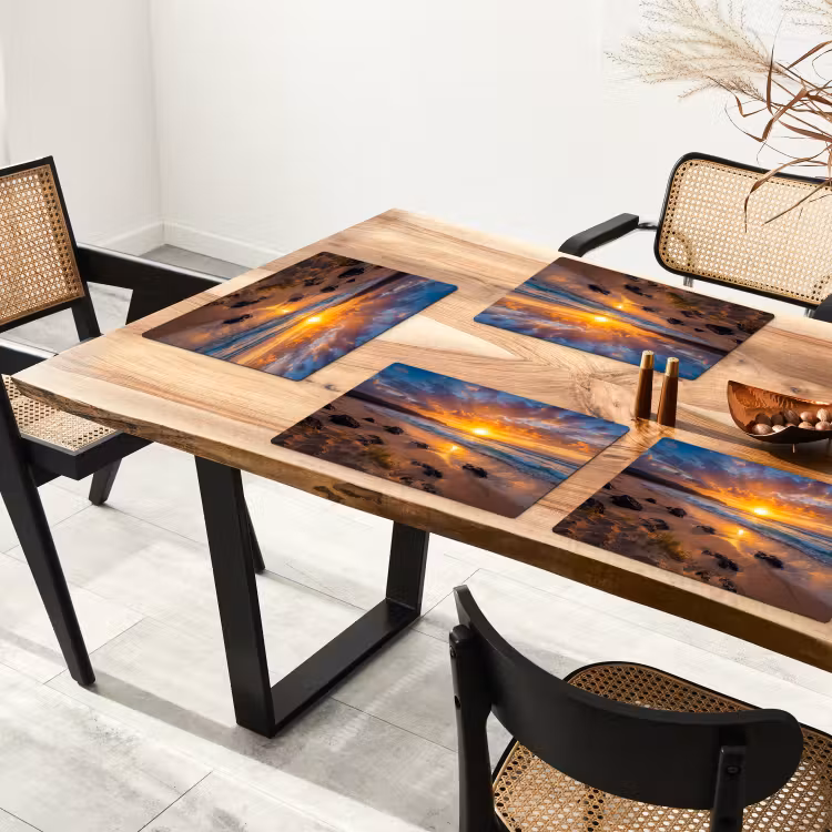 Strand - Zonsondergang - Golven - Natuur - Oranje Placemat vinyl groot -zzsfeer4_Kitchenyeah-website