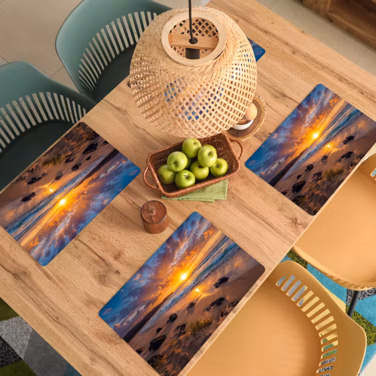 Strand - Zonsondergang - Golven - Natuur - Oranje Placemat vinyl groot -zzsfeer5_Kitchenyeah-website