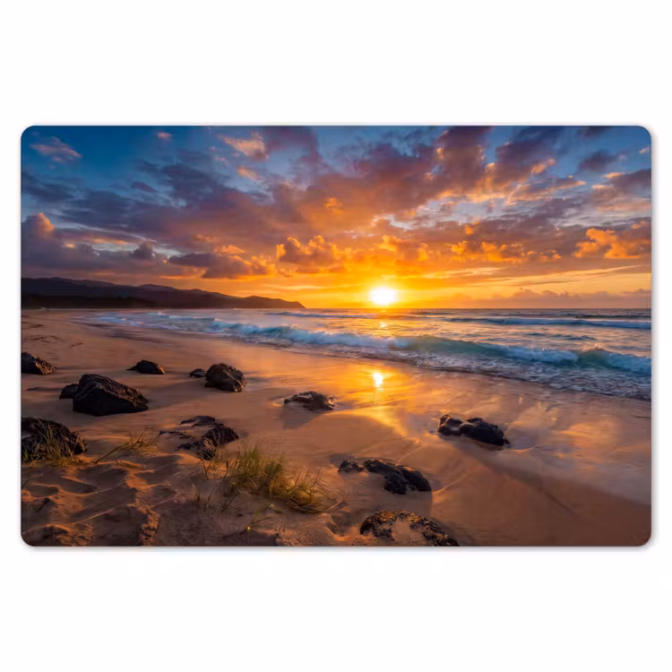 Strand - Zonsondergang - Golven - Natuur - Oranje Placemat vinyl groot -zzsfeer1_Kitchenyeah-website