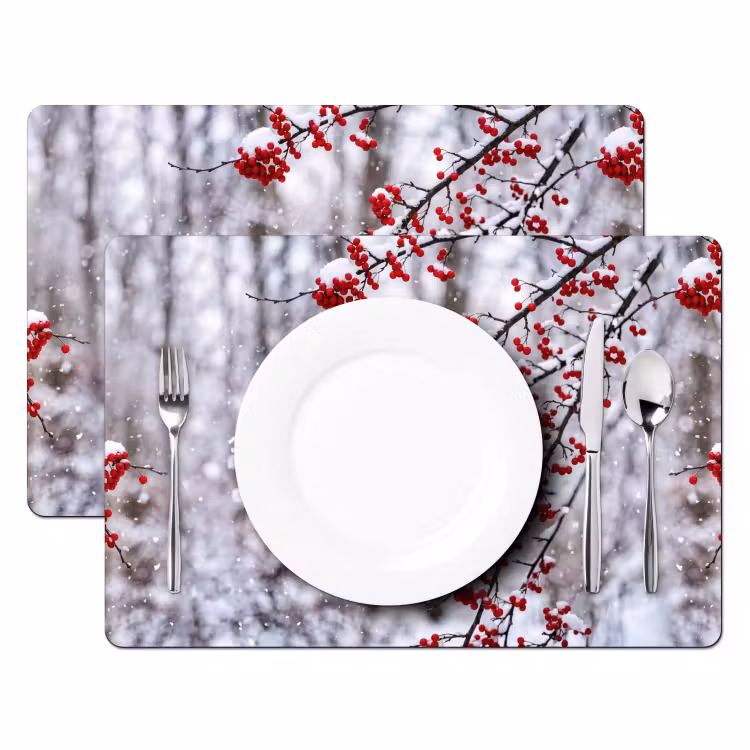 Bessen - Takken - Sneeuw - Winter - Kleurrijk Placemat vinyl groot -zzsfeer2_Kitchenyeah-website