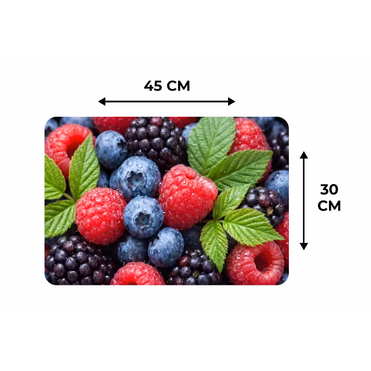 Bessen - Vers - Waterdruppels - Kleurrijk - Eten Placemat vinyl groot -specs