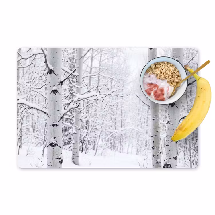Berkenbomen - Sneeuw - Winter - Bos - Wit Placemat vinyl groot -zzzproduct_Kitchenyeah-website
