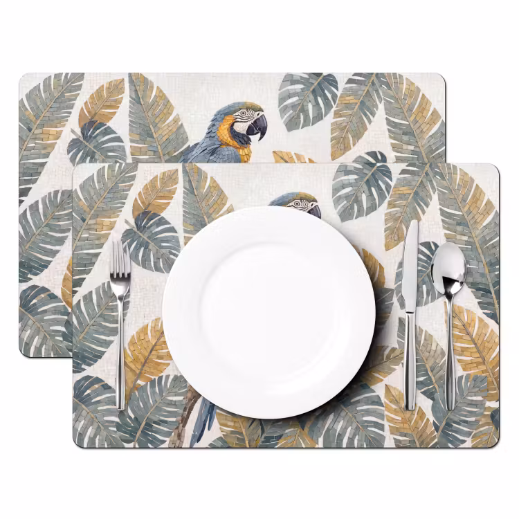 Vogel - Tak - Natuur - Mozaïek - Blauw Placemat vinyl groot -zzsfeer2_Kitchenyeah-website