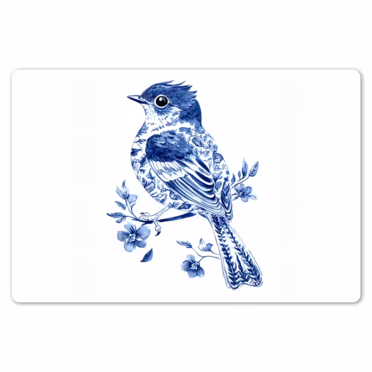 Vogel - Delfts blauw - Illustratie - Bloemen Placemat vinyl groot -zzsfeer1_Kitchenyeah-website